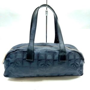 Chanel Travel Line Mini Boston Hand Bag Black Nylon Leather Handles
